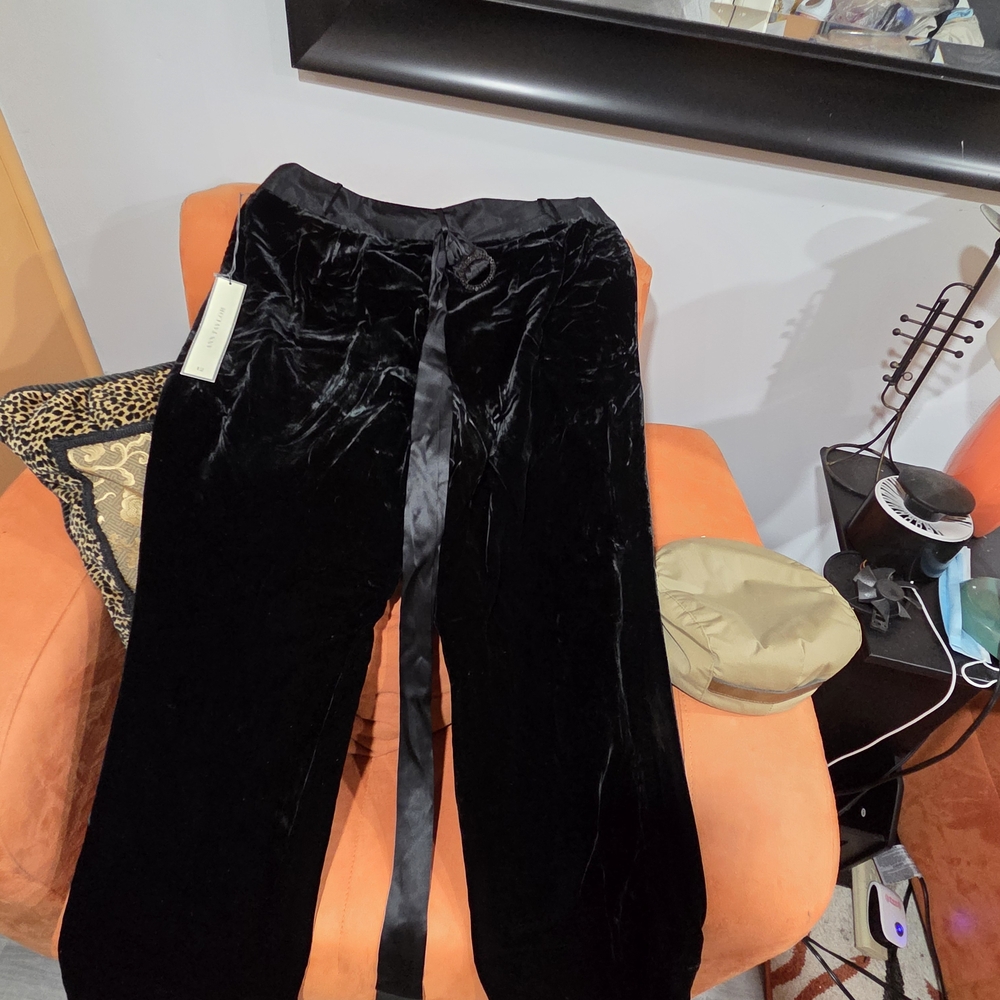 Ann Taylor Black Velvet Pants with Satin Waist Tie